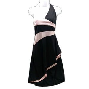Alyn Paige Black/ Pink Colorblock  Halter Midi Dress Slip On Women's Medium.